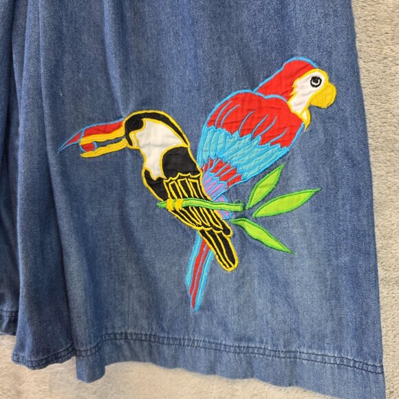 Southern Image Shorts Womens S Blue Chambray Wide Leg Embroidered Parrot Toucan - Picture 2 of 10